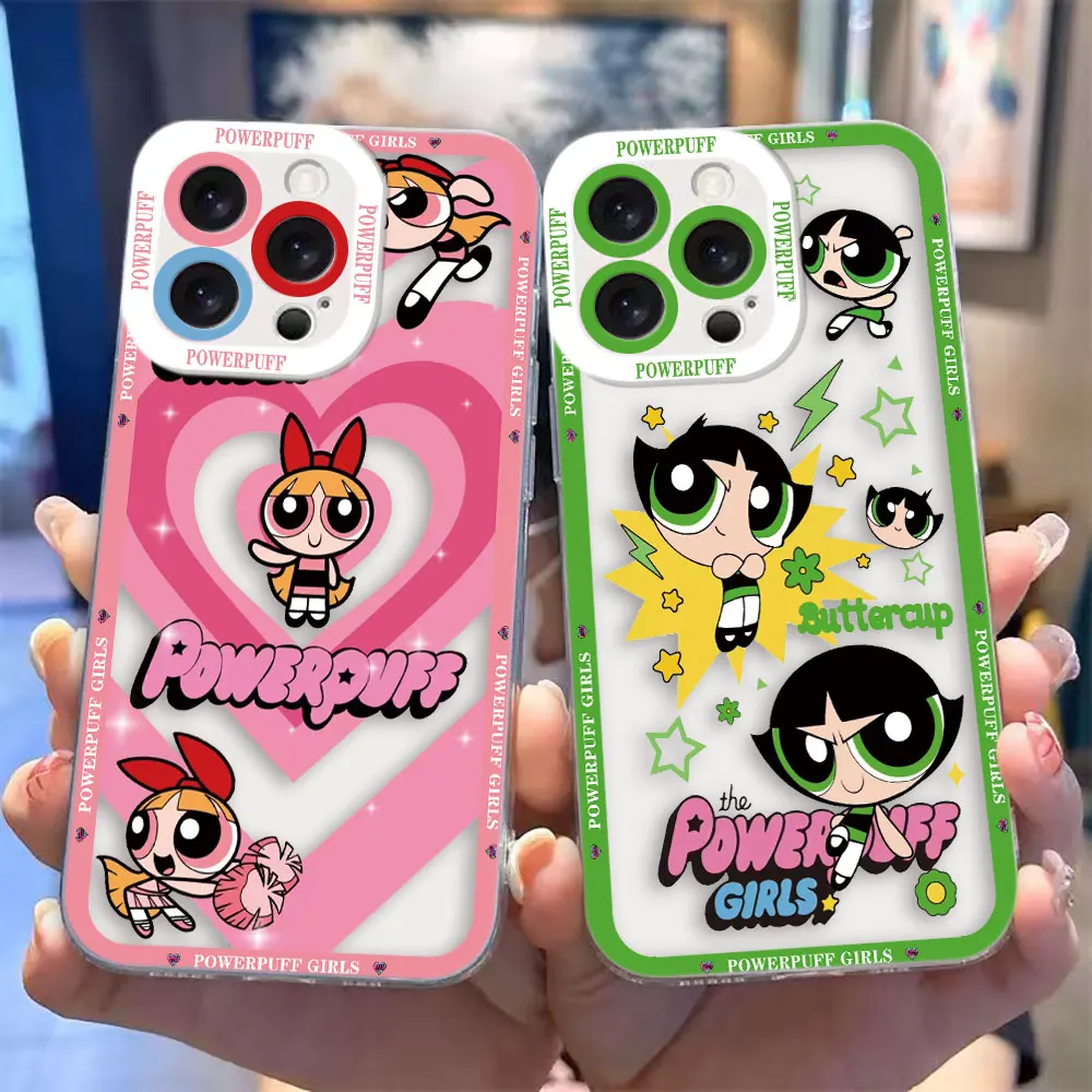 Clear Phone Case with Anime Girls Powerpuff Design