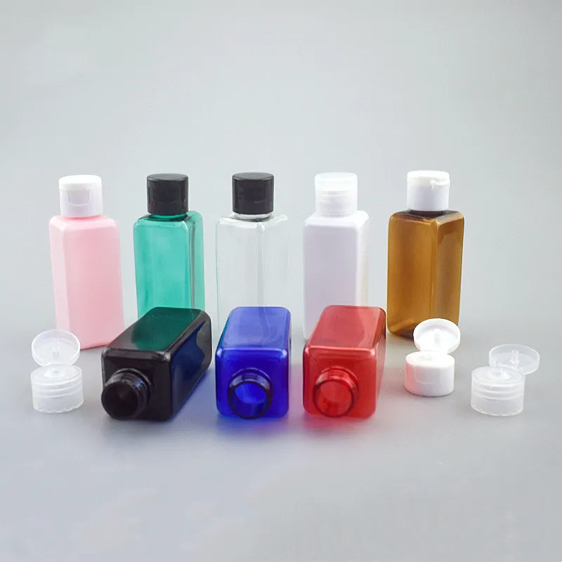500Pcs Plastic PET Flip Lid Square Lotion Bottles 50ml Clear Cosmetic Sample Container Mini Travel Fill Vials Liquid Bottles 3