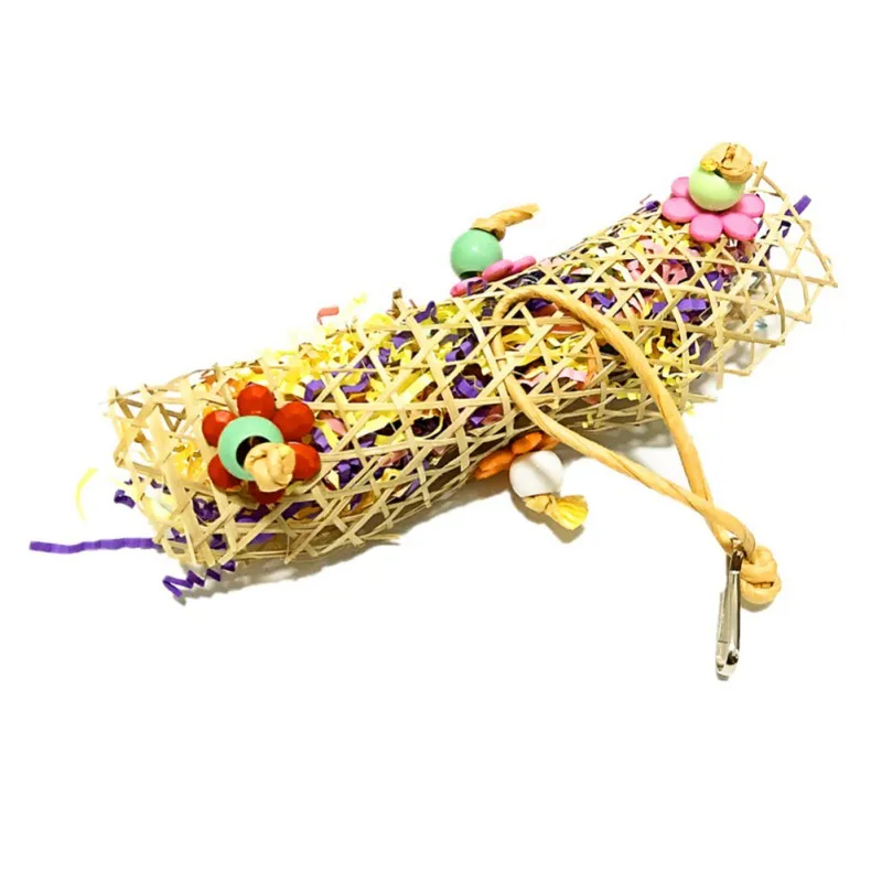 Pet Bird Parrot Chewing Cotton Rope Toys Parrot Cage Paper Shredder Toy Sepak Takraw Bamboo Net Brushed Grass for Play Excercise