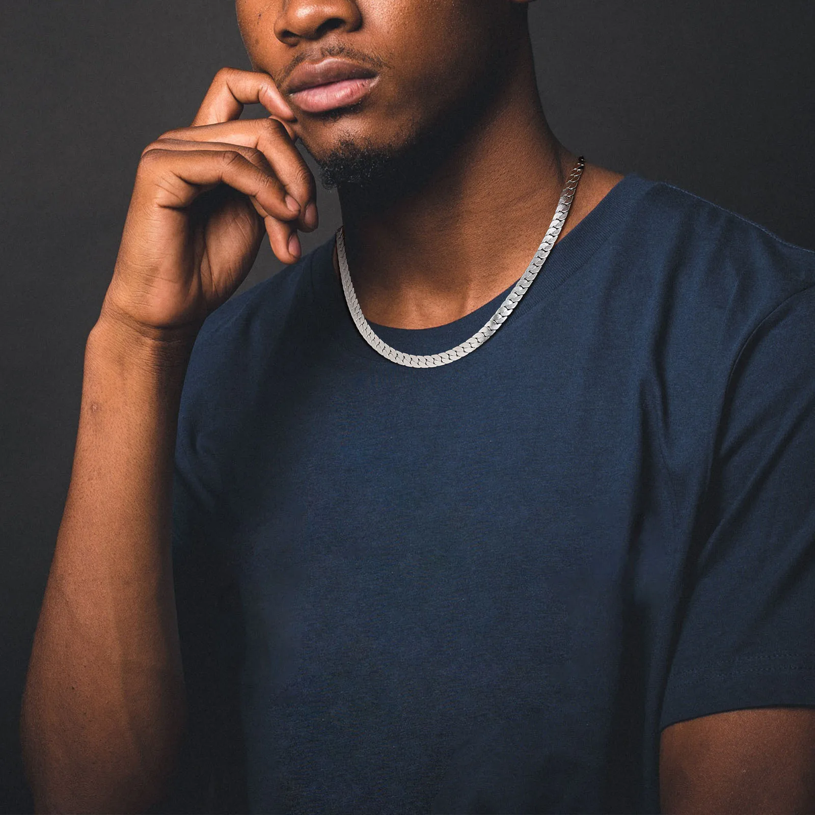 Flat Cuban Chains Bracelets for Men,45-50cm High Polish Stainless Steel Chain Links Collars,Hip Hop Cool Jewelry Gifts