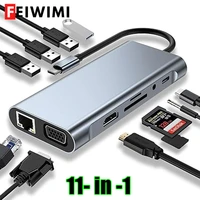 USB C HUB, USB C Adapter Dongle with 4K HDMI/VGA/Type C PD/RJ45/ SD/TF Card Reader For MacBook Pro/Air M1 iPad 1