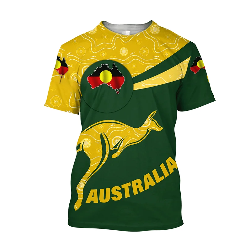 Men's T-shirt With Kangaroo 3d Print And Australian Flag Design_voghion.com