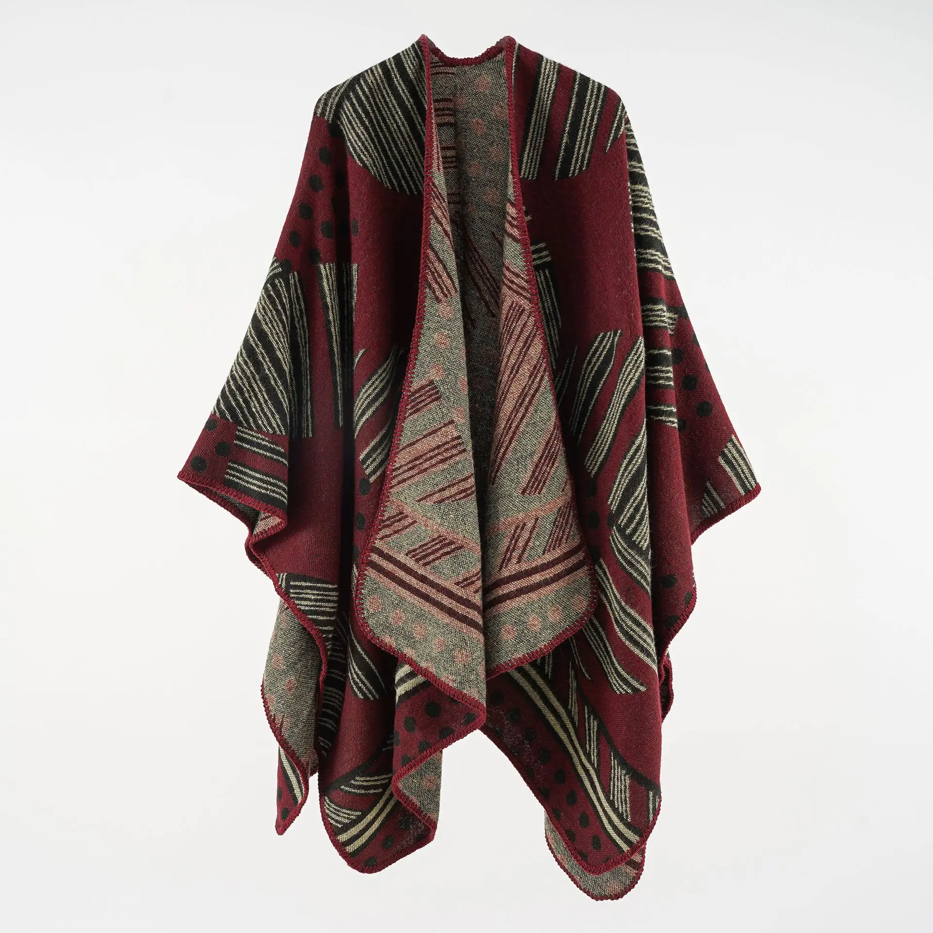 

155*135CM New Autumn and Winter Geometric Lines Fashion Ladies Warm Shawl Cloak Ponchos And Capes Shawls Large Blanket 2022