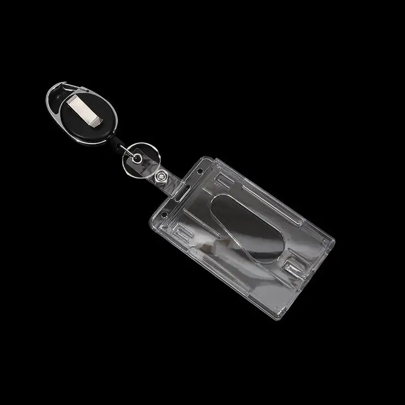 1/5Pcs Schlüsselbund Abzeichen Reel Versenkbare Pass Arbeit Genehmigung Fall Hülse Dual Karte Slot Karte Halter Schutz ID Tag abdeckung NEUE – Detail 22