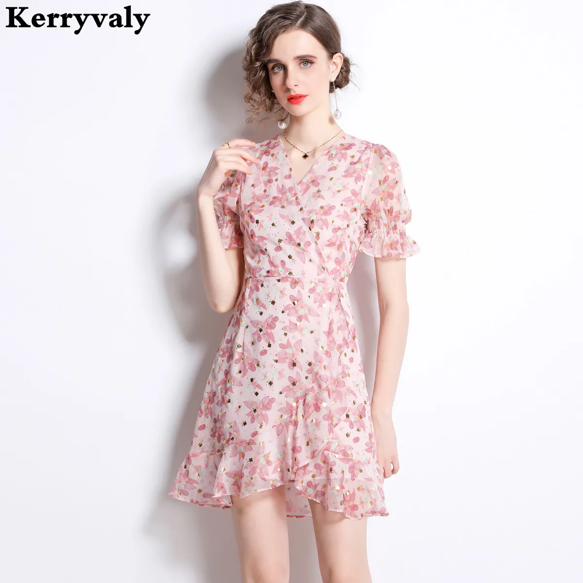 

French Gothic Fishtail Floral Summer Dress Women 2022 Beach Style Tea Platycodon Grandiflorum Drawstring Hip Dress K6686