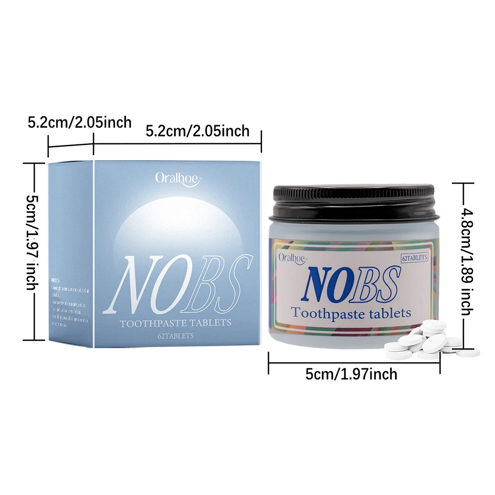 NOBS Toothpaste Tablets Nano Hydroxyapatite Flouride Free Eco & Travel Friendly Teeth Whitening Fresh Remove Smoke Stains
