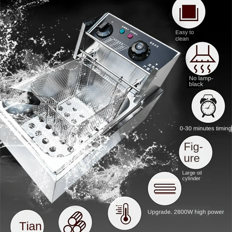 Deepfrier Electric Deep Fryer Stainless Steel Commercial Electric Fryer Household Chips Frying Pan Adjusting Temperature Timing