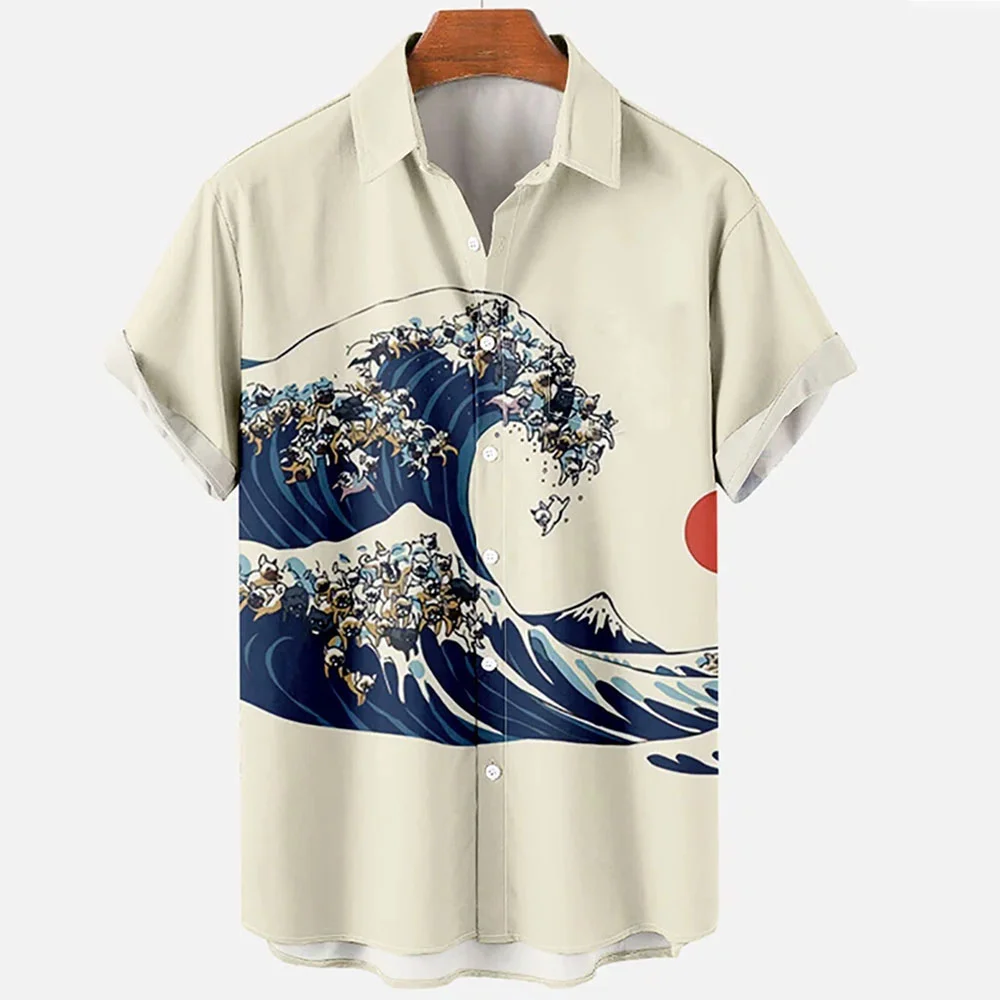 Men's Hawaiian Shirts 3D Printed Short Sleeves casual Lapel Beach Style Tops Top Retro Waves Imported-clothing Fashion 4