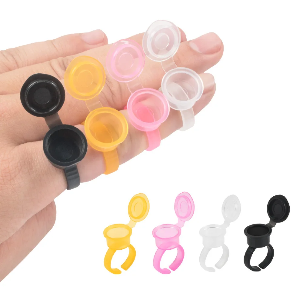 Disposable Tattoo Ink Ring Cups Permanent Makeup Tools Accessories Microblading Ring Pigment Cup Cap Glue Holder Tattoo Supplies 7 colors epoxy resin pigment diy jewelry making supplies fine crystal glue