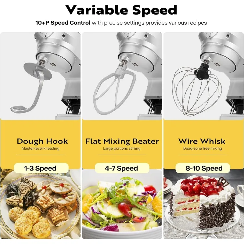 6 in 1 Multi-function Stand Mixer 10-speed Tilt Head Meat Grinder Juicer Vegetable Slicer Pasta and Cookie Maker Silver 4