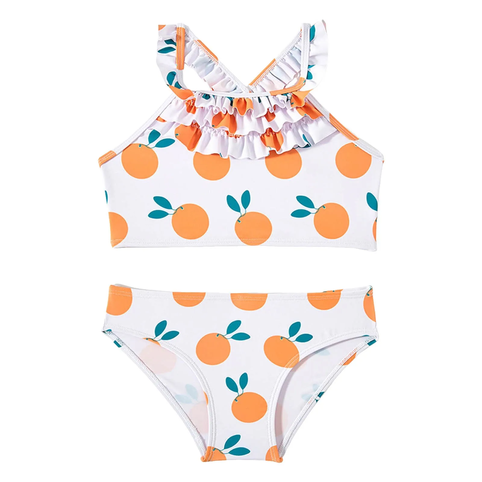 Big Girl Floral Prints Swimsuit Sport Bikini Set Swimwear Bathing Suit Children'S Swimsuit With Orange Size 12 Girl