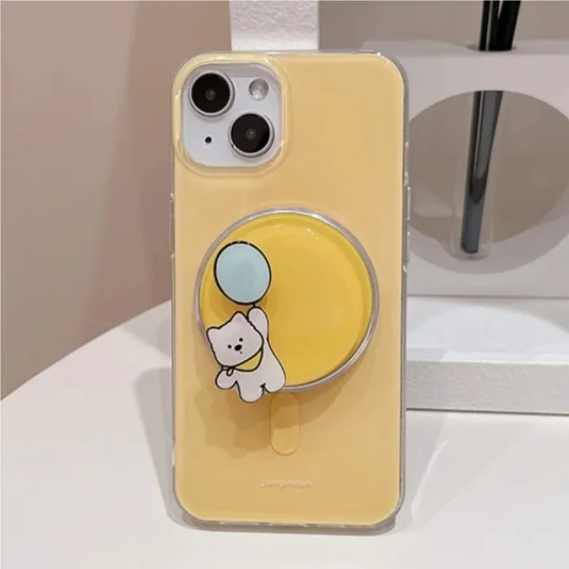 Dessin animé mignon Rotation chiot téléphone magnétique Griptok poignée Tok support pour Magsafe pour iPhone 15 16 17 support de boîtier de charge sans fil