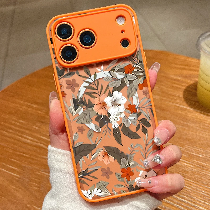 Magnetic Colorful Flower Phone Case with Soft Edge Acrylic Cover