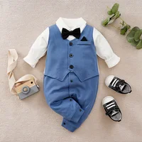 0-18m Newborn Clothing Gentleman Handsome Party Suit Formal Cotton Comfortable Soft Spring And Autumn Long Sleeved Baby Bodysuit 2