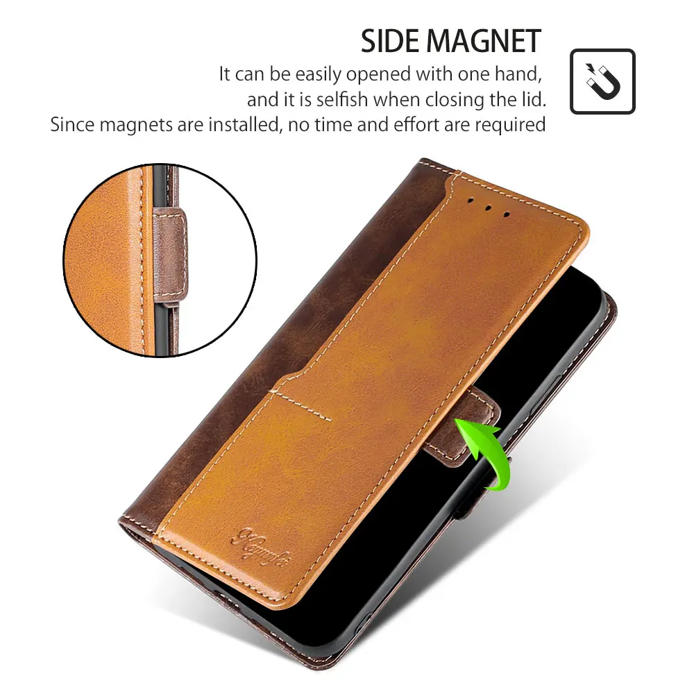 Dual-Tone Magnetic Buckle Leather Flip Card Stand Case - Shockproof Cover & Book Style