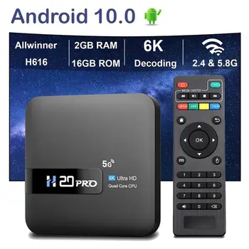 스마트 안드로이드 TV 박스, 안드로이드 10.0, 2.4G, 5G 와이파이, 2GB, 16GB, 4K, 6K, HD 미디어 플레이어, 플레이 스토어, 1080P 셋톱 박스, H20PRO