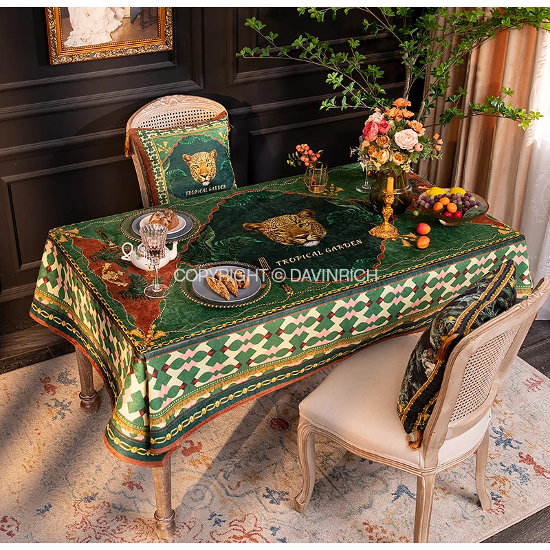 DAVINRICH Tropical Home Decor Table Cloth Cover Cheetah Leopard Print Luxury Chenille Tablecloth For Rectangular Dining Tables - Image 6