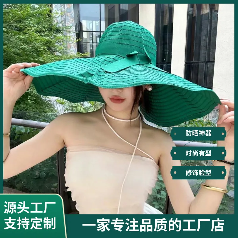 Summer Fashion Foldable Sun Hat Face Protection Fisherman Hat Bow Large Brim Outdoor
