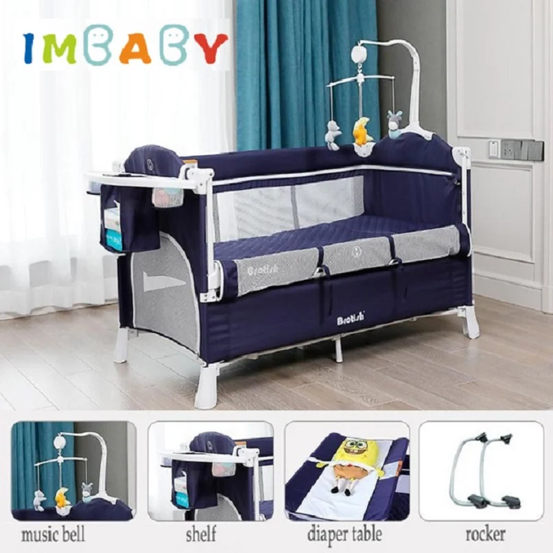 

Portable Baby Bed with Diaper Table Newborn Bed Kids Cradle Rocker Baby Cribs for 0-6 Years Old Child Crib