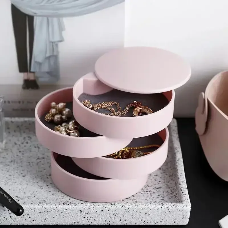4 Layers Rotating Jewellery Storage Box Women Necklace Desk Organizer Earring Holder Travel with Lid for Ring Bracelet  Storage