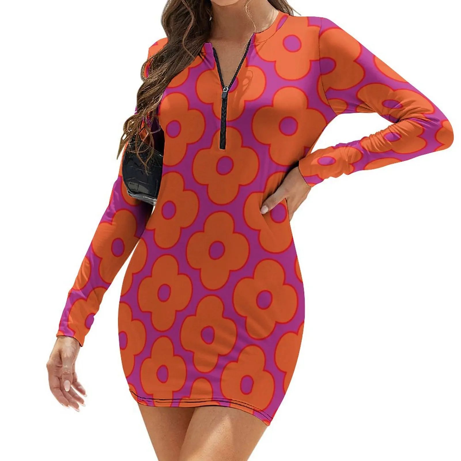 

In the Style of Mary Quant. Long-Sleeve Bodycon Dress Summer women's clothing Dress woman