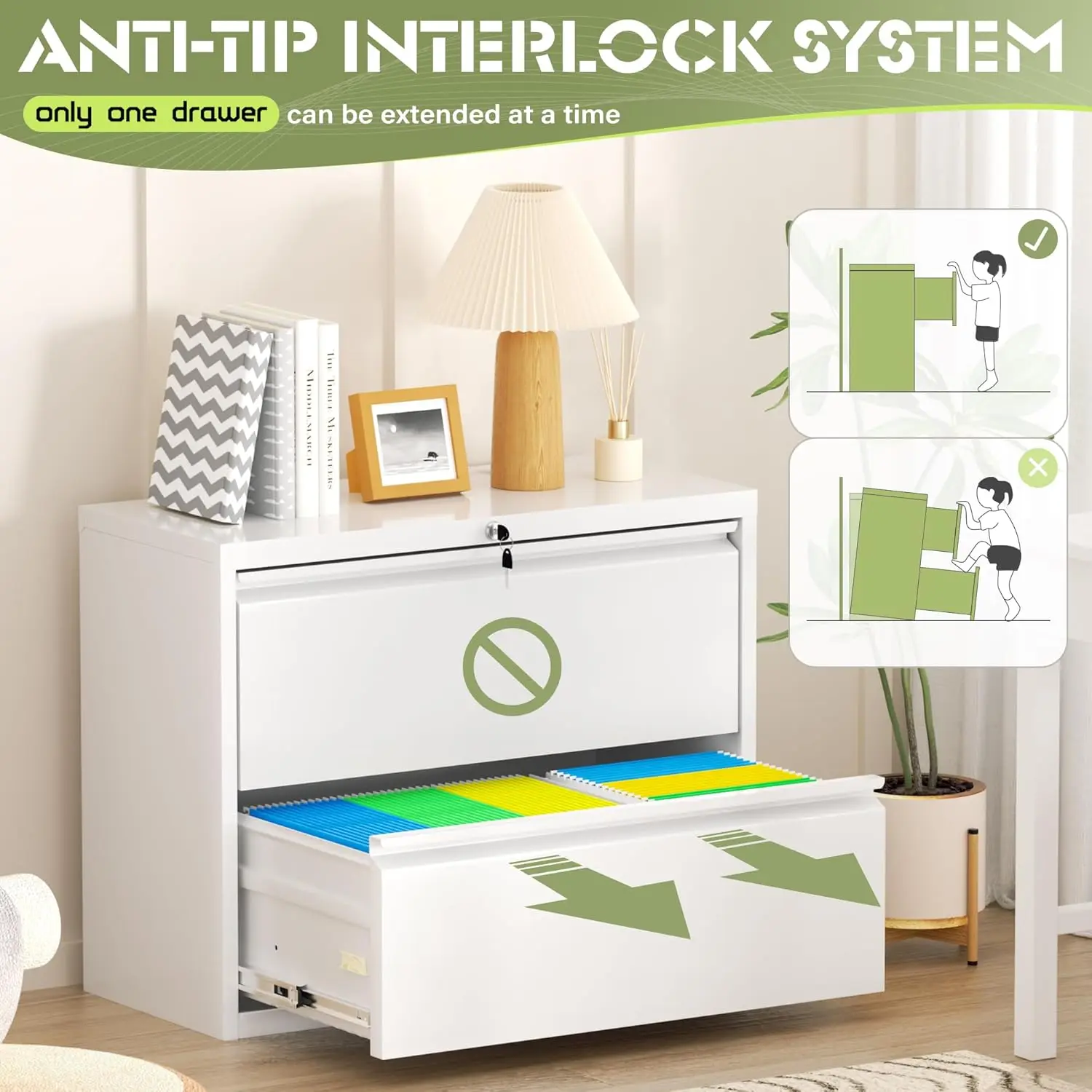 Lateral File Cabinet with 2 Drawers, 28" W Metal Lockable Office File Cabinets for Home Office- Stores Letter/Legal/A4/F4 Files