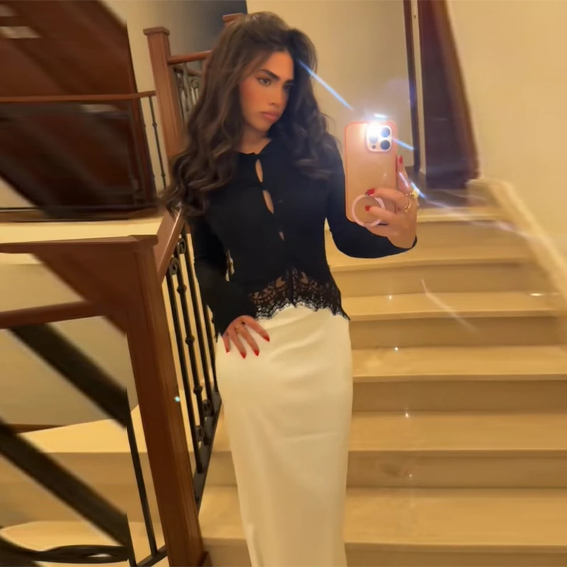 فستان ماكسي أنيق بتطريز الدانتيل للنساء، فستان طوي...