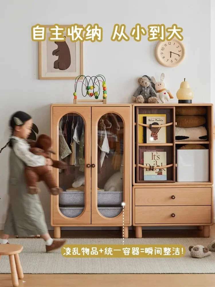 Children's storage cabinet Bedroom drawer storage wardrobe All solid wood multi-functional