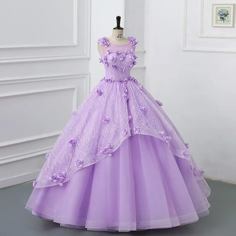 Flowers Quinceanera Dresses Applique Primrose Grass Neck Shinny Plus Size Ball Gown Prom Dress Vestidos Princesa Customized