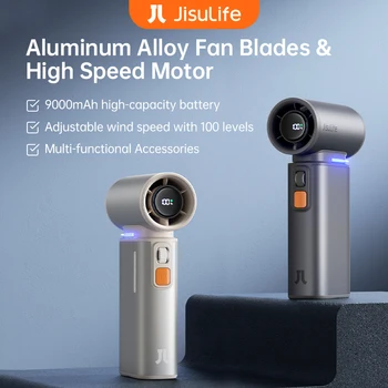 JISULIFE Portable turbo fan, 100 adjustable wind speeds, 9000 mAh rechargeable battery, LED display, outdoor camping 1