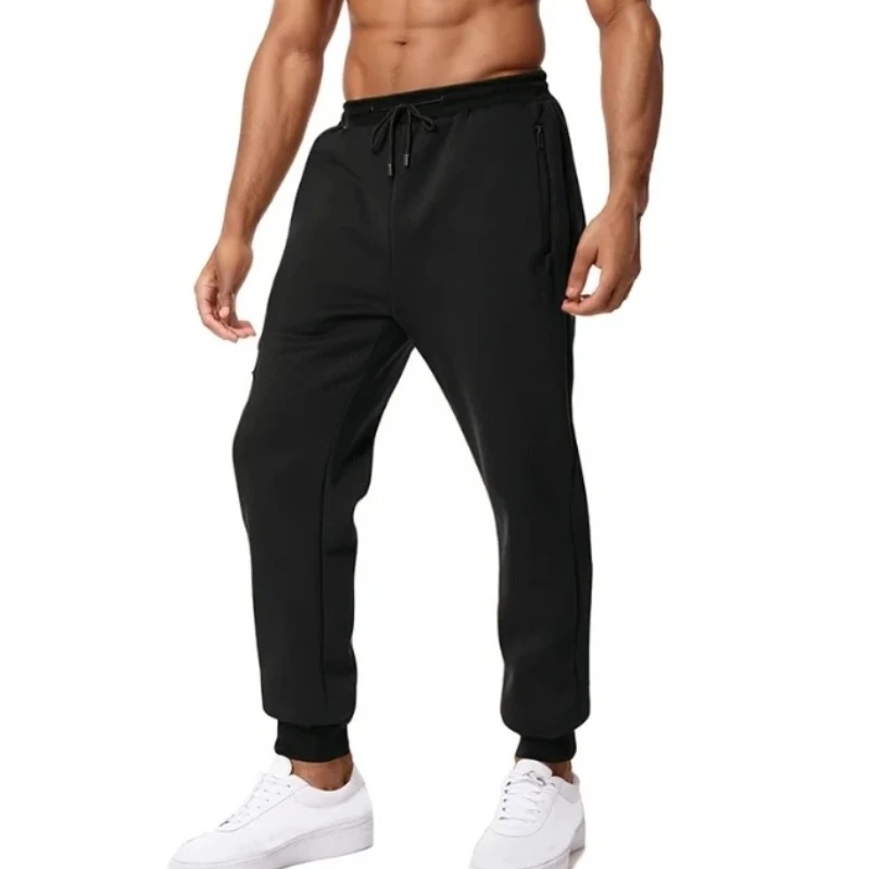 New Sweatpants Side Zipper Pockets Men Joggers Track Pants Elastic Waist Sport Casual Trousers Baggy Fitness Gym Clothing