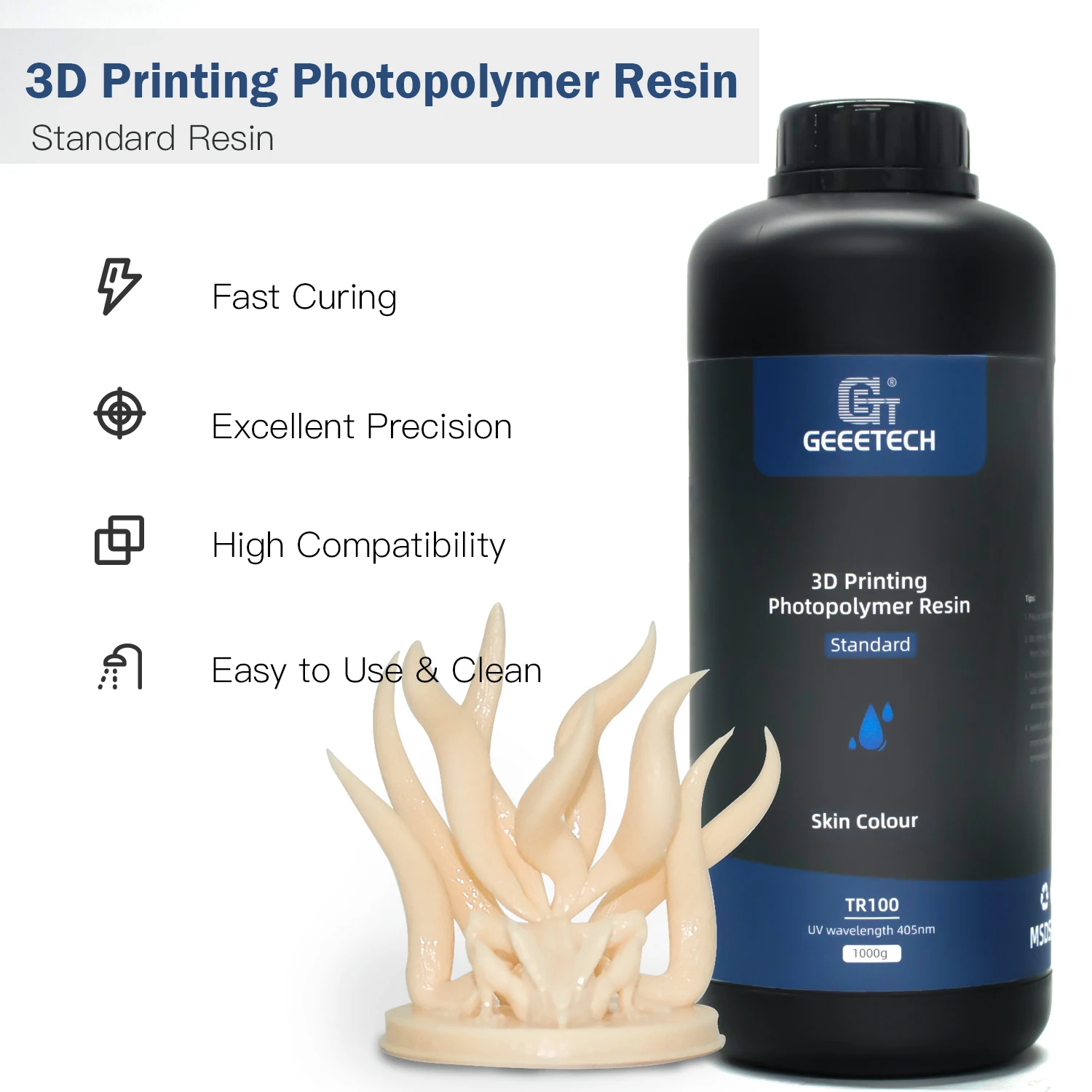Geeetech LCD/DLP 3D Printer Resin 1Kg 405nm 4K/8K UV Cured High Precision Printing Liquid Photopolymer Resin For LCD Printer