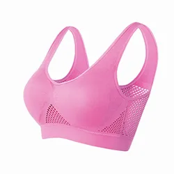 Breathable Seamless Push-Up Sports Bra with Removable Padding - XL (Pink)