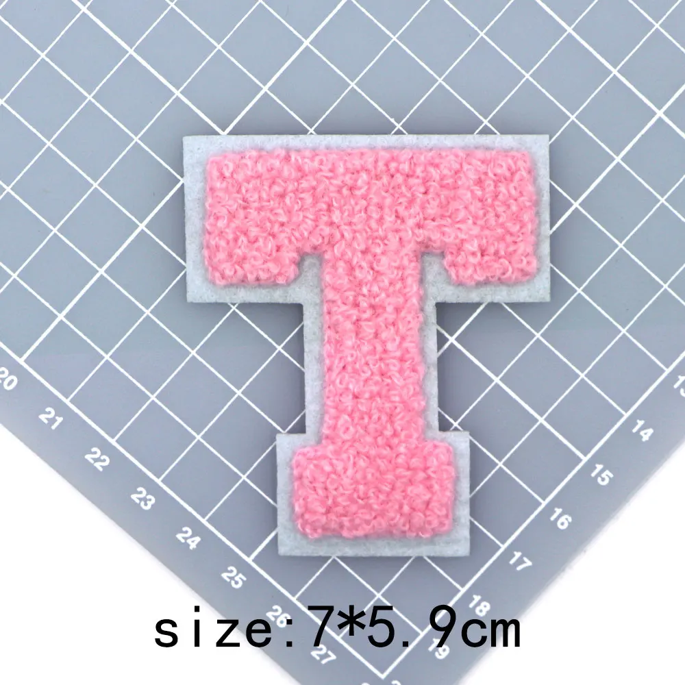 1pc A-Z rosa Chenille Stickerei Buchstaben Alphabet Eisen auf Patches für Kleidung Applique DIY benutzer definierte Name Abzeichen Dekor Aufkleber – Detail 24