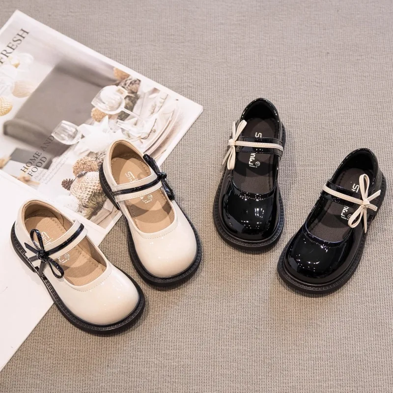 Fashion Girl School Shoes Kids Trendy Patchwork Bowknot Princess Shoes Children Shallow Mary Janes Toddler Ruffled Leather Shoes