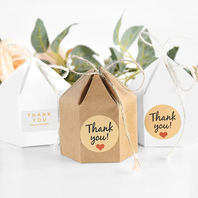 10pcs Hexagon Shape Creative Kraft Paper Candy Boxes Wedding Favors Gift Packaging Box For Birthday Party Baby Shower Decor