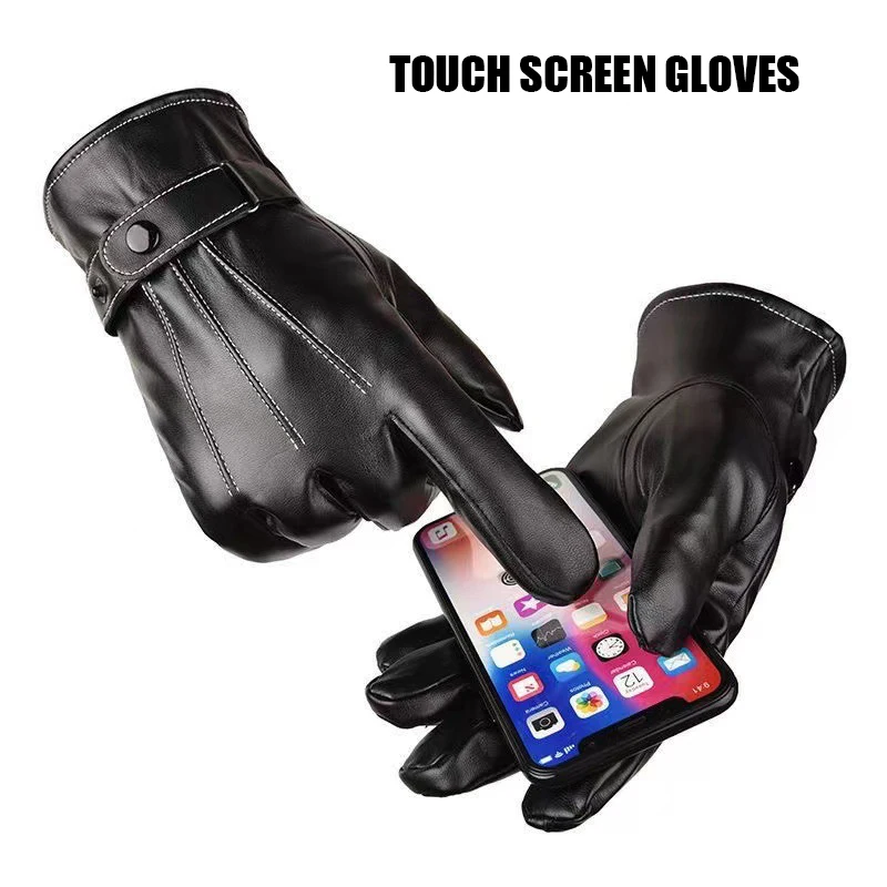 Fashion Touch Screen Faux Leather Gloves Winter Fashion Warm Windproof Sports Cycling Riding Gloves Perfect Men Gifts 4