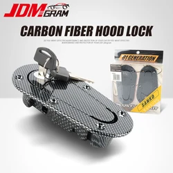 Carbon Fiber Car Hood Lock With Key Universal Auto Pin Engine Bonnet Latch Safety Protection Kit Refitting Exterior Accessories