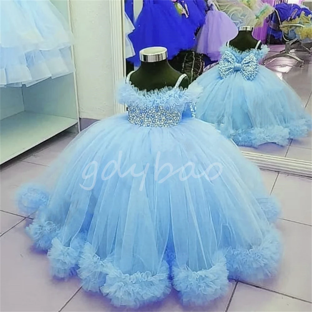 Flower Girl Dresses for Wedding Prom Party Girls Pageant Gowns Lace Floral Appliques Kids Birthday Dress