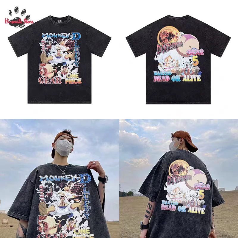 

Футболка Мужская/женская оверсайз, простая повседневная рубашка с принтом в стиле святого Михаила, промытый черный топ с мультяшным принтом, лето 1:1