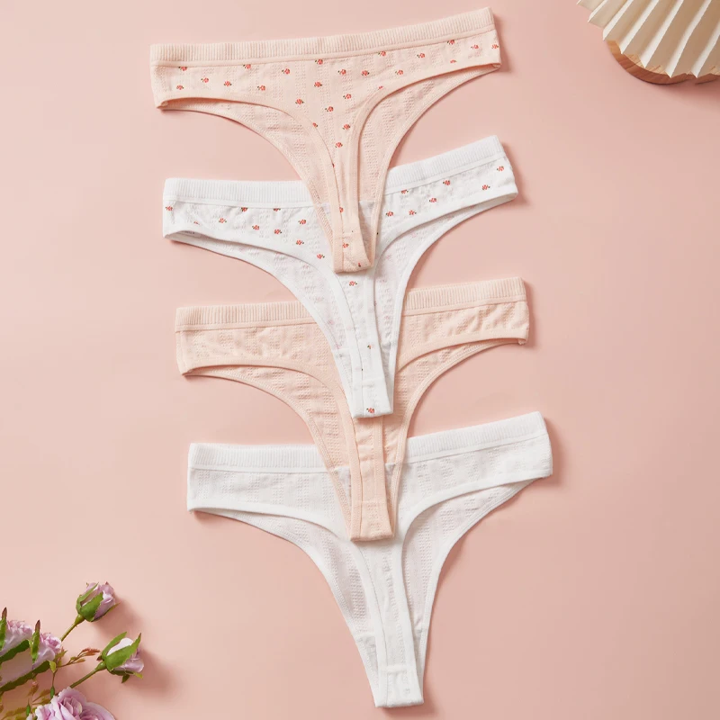 Sexy Women's Cotton Thong Panties 5pcs Low Rise Soft Comfortable Underwear Breathable Ladies Panties Bowknot for Everyday Wear