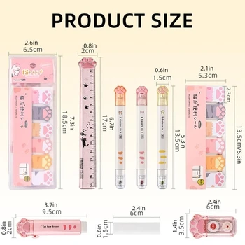 Cats Paws School Stationery Set Pen Box Box Righel Highlighter Elimtatore Correzione Nastro 1