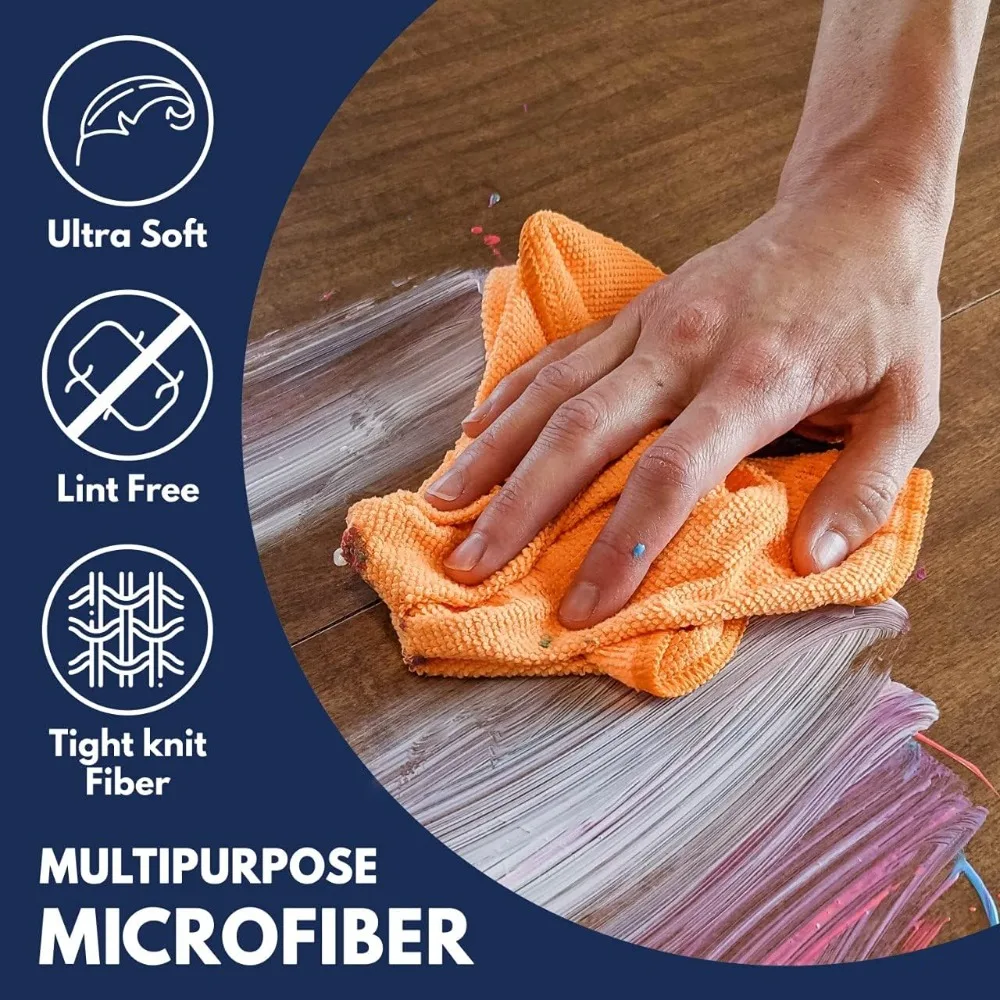 "8 Pack Microfiber Cleaning Cloths - 12x11 Inches - High Performance - Durable for 1200 Washes ， Ultra Absorbent for Cleaning Gr