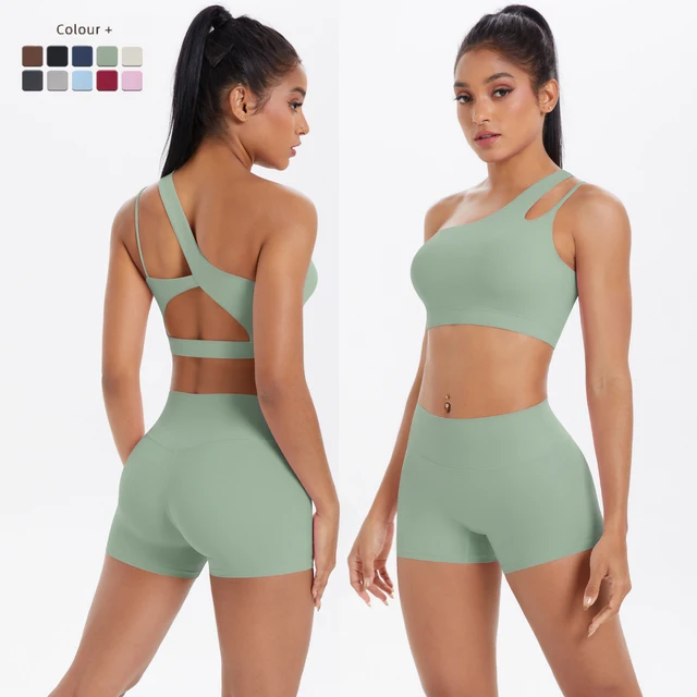 Yoga Suit Sports Set Gym Sports Crop Tops Solid Color Nylon Yoga Bra Running Cycling Sports Gym Workout Yoga Shorts