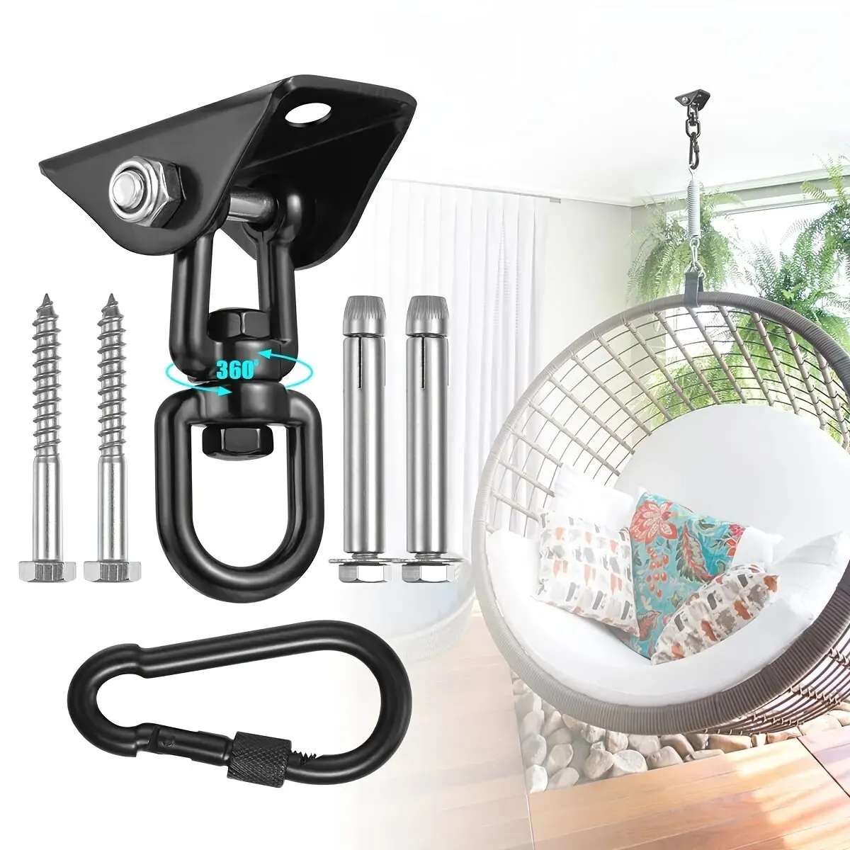 Hammock Hanging Kit 1pc Hammock Hanging Kit 360&deg; Rotate Capacity Heavy Duty Swing Permanent Antirust Stainless Steel Silent Ultra Durable Hooks