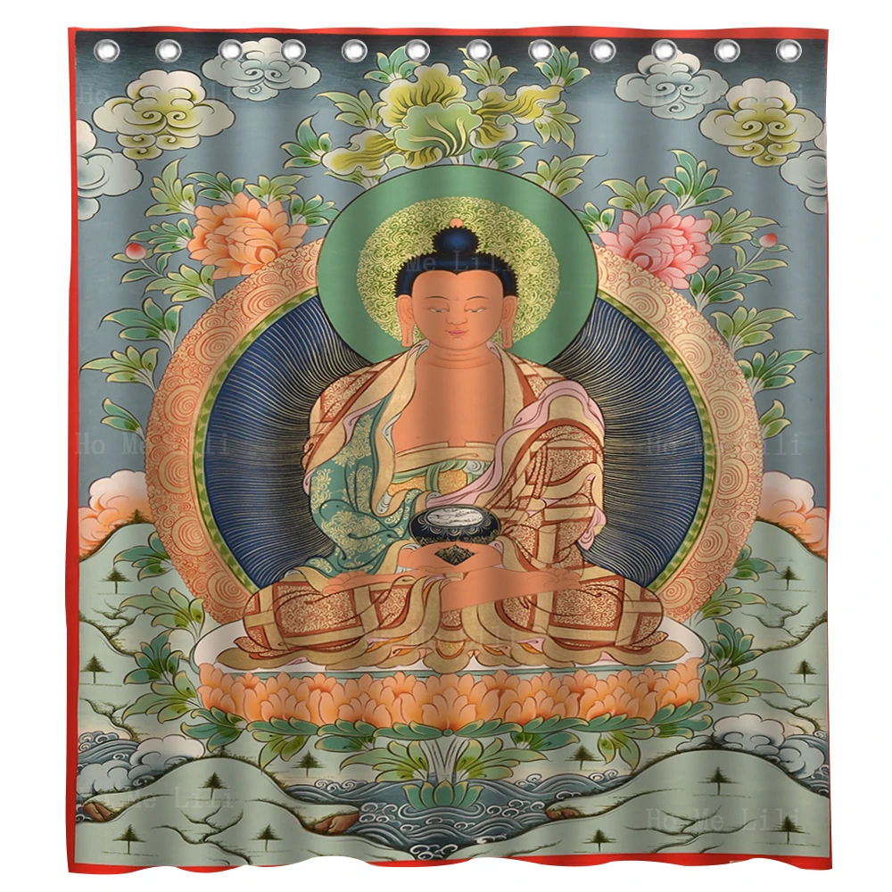 

Душевая занавеска Шакьямуни, медитация, амитабиха тханка, бесконечная, Будда, буддизм, Этническое Искусство, декор для ванной комнаты
