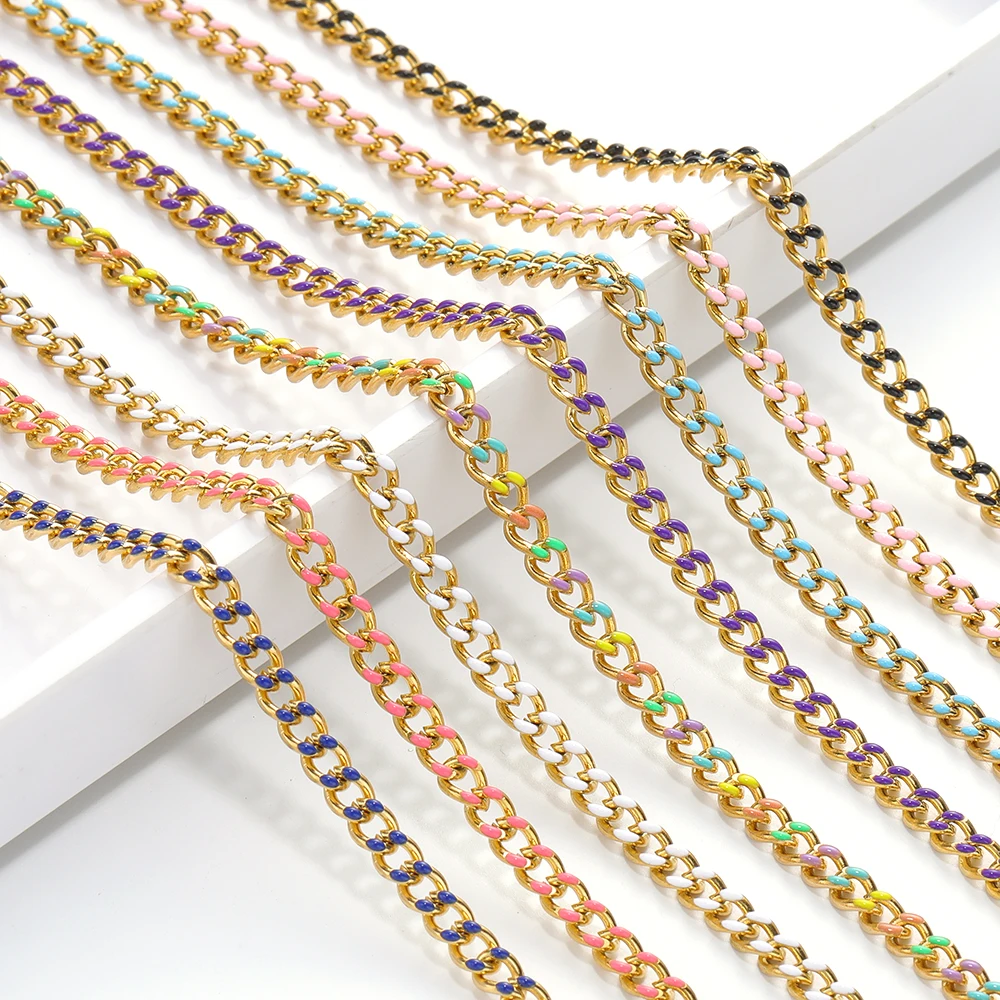 

1 Meter 18k Gold Stainless Steel Enamel Curb Cuban Link Chains for DIY Women Necklace Jewelry Making Bracelets Findings Supplies