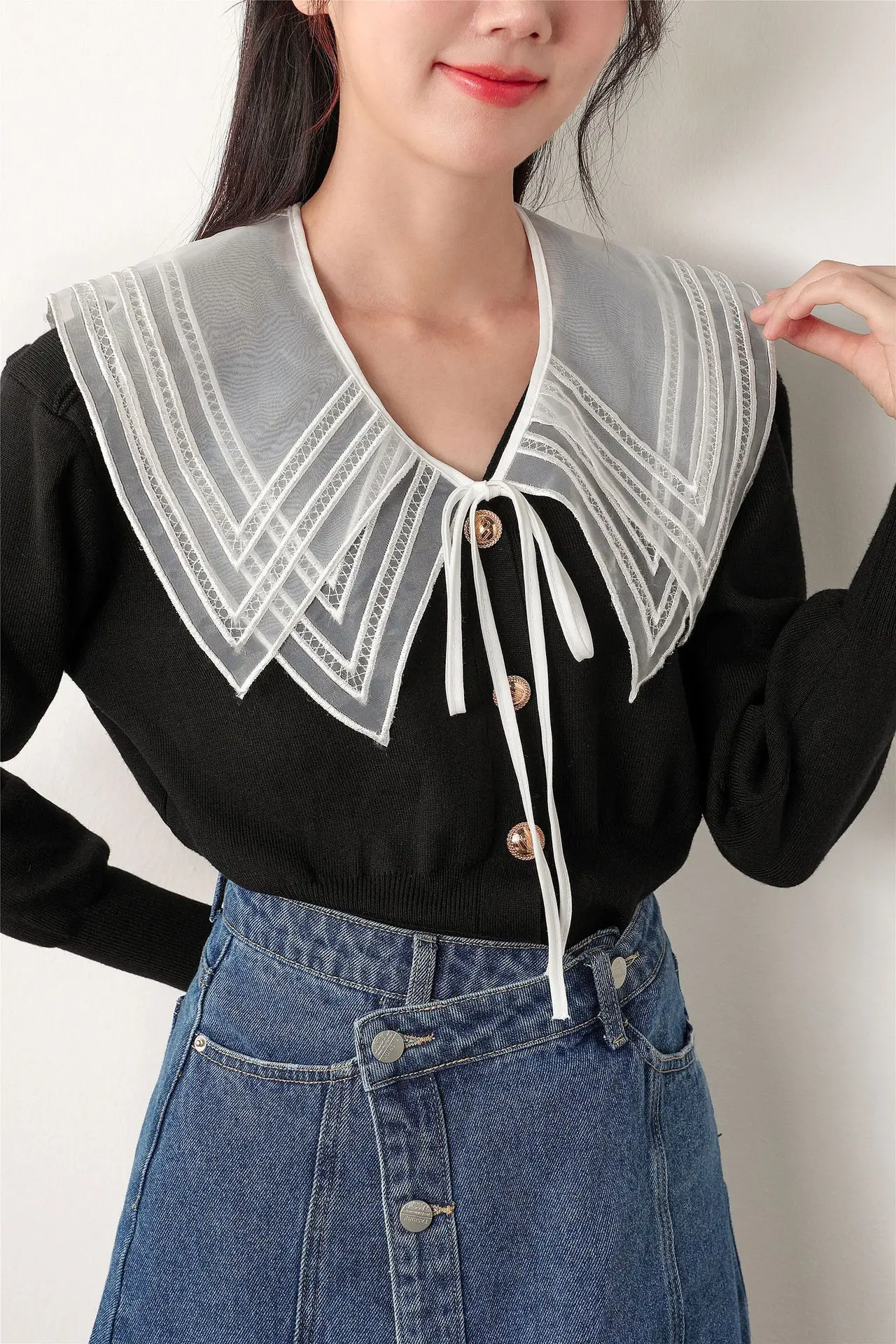 

Женская хлопковая рубашка со съемным отворотом, искусственный воротник с цветочным кружевом, искусственный воротник, Дамская шаль, съемная Съемная одежда