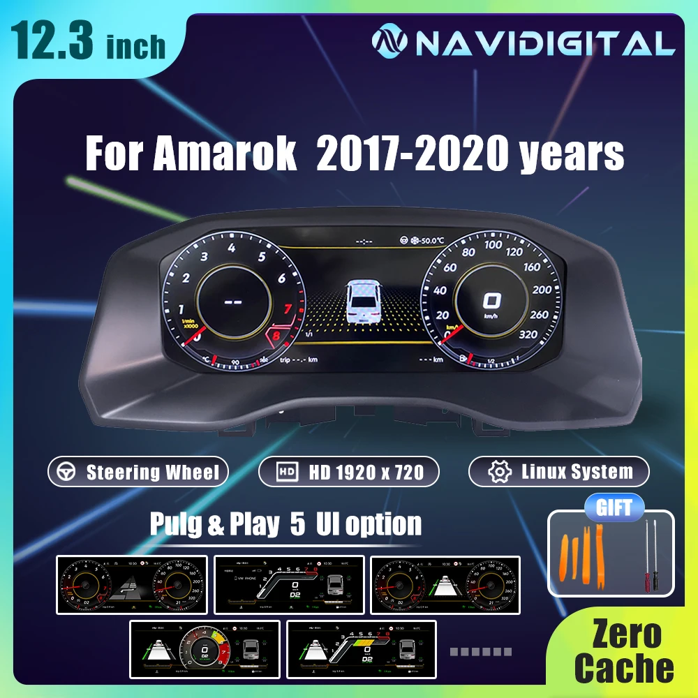 Panel de instrumentos digital LCD de 12,3 pulgadas para Amarok 2017-2020, compatible con Carplay, panel de instrumentos automático, velocímetro de cabina 1