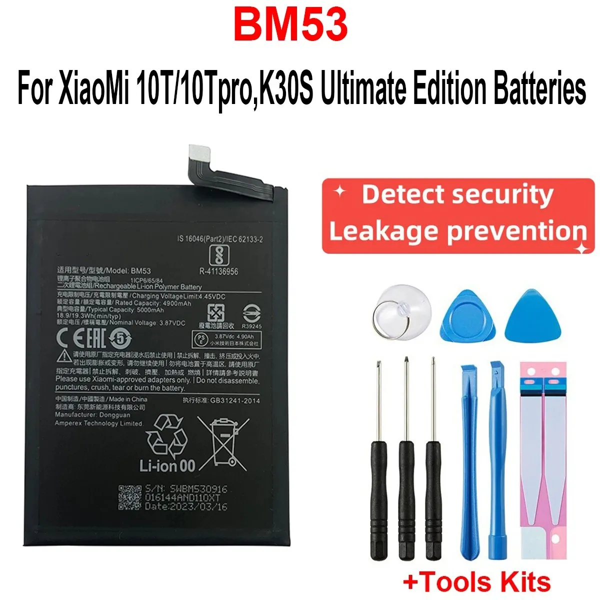 

BM53 Battery For Xiaomi Mi 10T 10T Pro 5G/K30S AAA BATTERY Capacity Phone Batteries Bate Safety Detection Leakage Preventionria